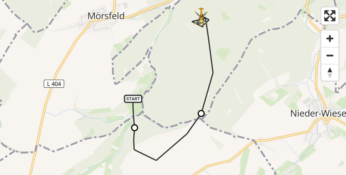Flugroute Rettungshubschrauber Mörsfeld - Wendelsheim, 22 Oktober 2026, 11:15