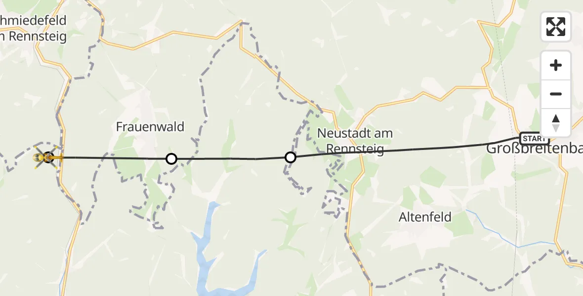 Flugroute Rettungshubschrauber Großbreitenbach - Schleusingen, 22 Oktober 2026, 11:21