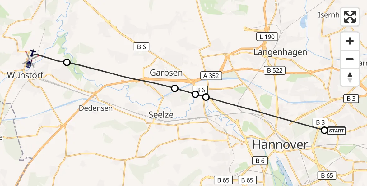 Flugroute Polizeihubschrauber Hannover Luftrettung Hubschrauberlandeplatz (Christoph 4) - Wunstorf, 22 Oktober 2026, 11:23