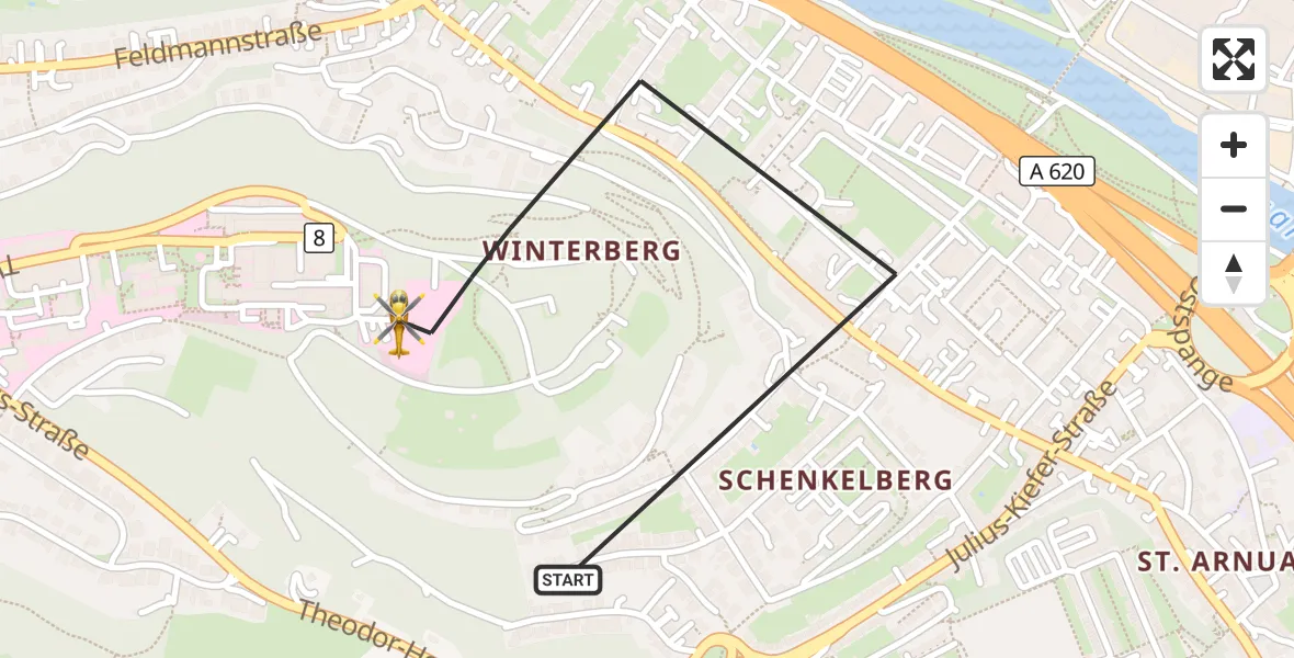 Flugroute Rettungshubschrauber Saarbrücken - Saarbrücken, 22 Oktober 2026, 11:28