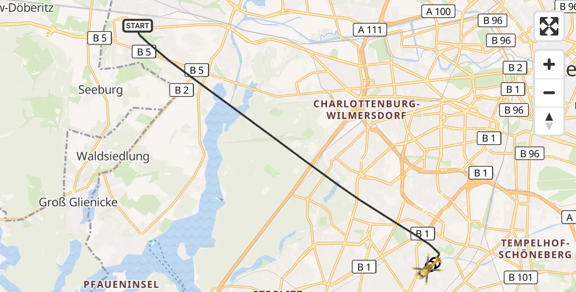 Flugroute Rettungshubschrauber Berlin - Charité Clinic Benjamin Franklin Campus, 22 Oktober 2026, 11:35