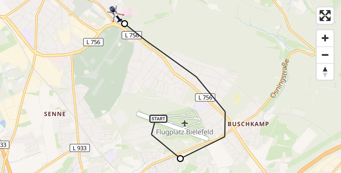 Flugroute Polizeihubschrauber Bielefeld Flughafen - Luftrettungszentrum Bielefeld, 22 Oktober 2026, 11:36