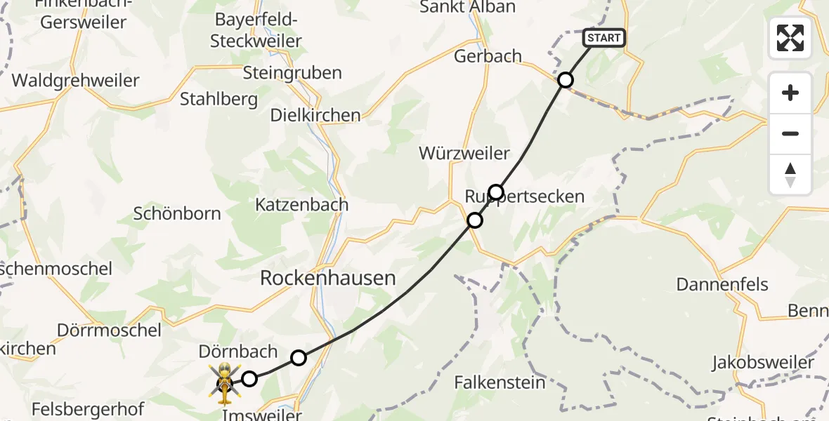 Flugroute Rettungshubschrauber Kriegsfeld - Rockenhausen, 22 Oktober 2026, 11:39