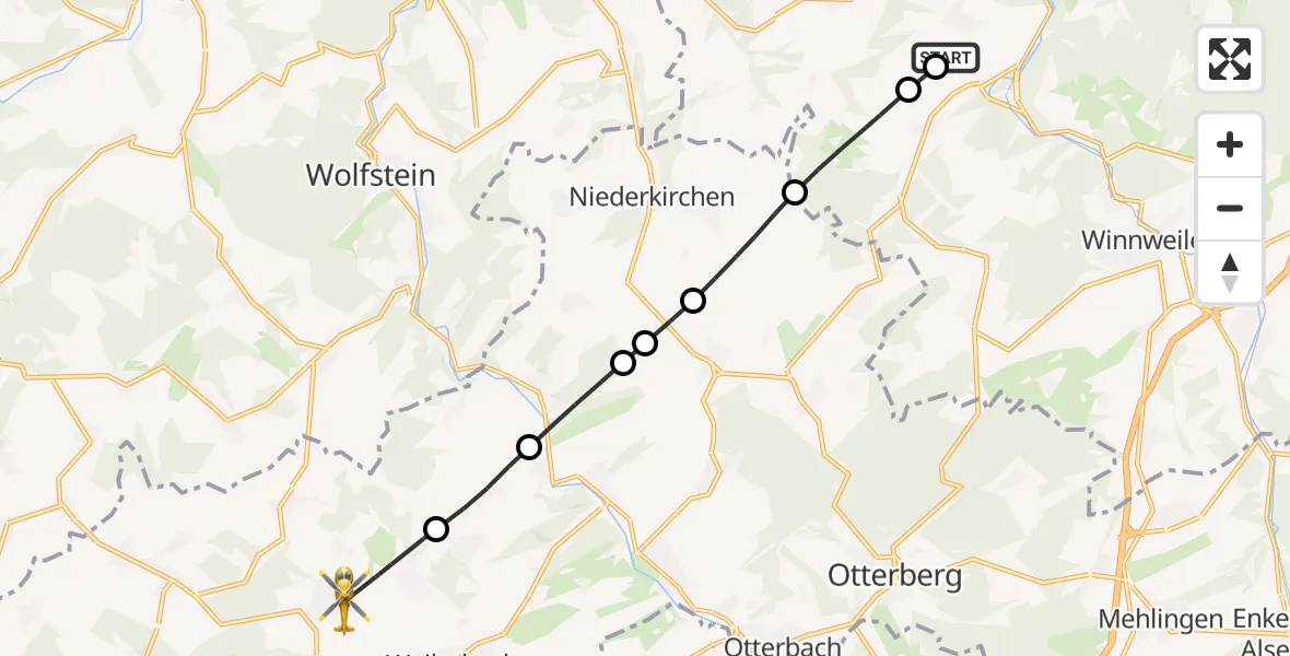Flugroute Rettungshubschrauber Rockenhausen - Schwedelbach, 22 Oktober 2026, 11:41