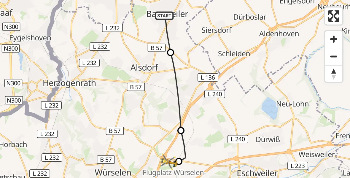 Flugroute Rettungshubschrauber Baesweiler - Aachen-Merzbrück Flughafen, 22 Oktober 2026, 11:42