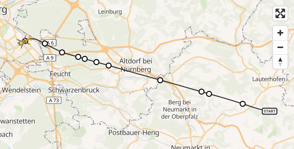 Flugroute Ambulanzhubschrauber Lauterhofen - Nürnberg South Hospital, 22 Oktober 2026, 11:42