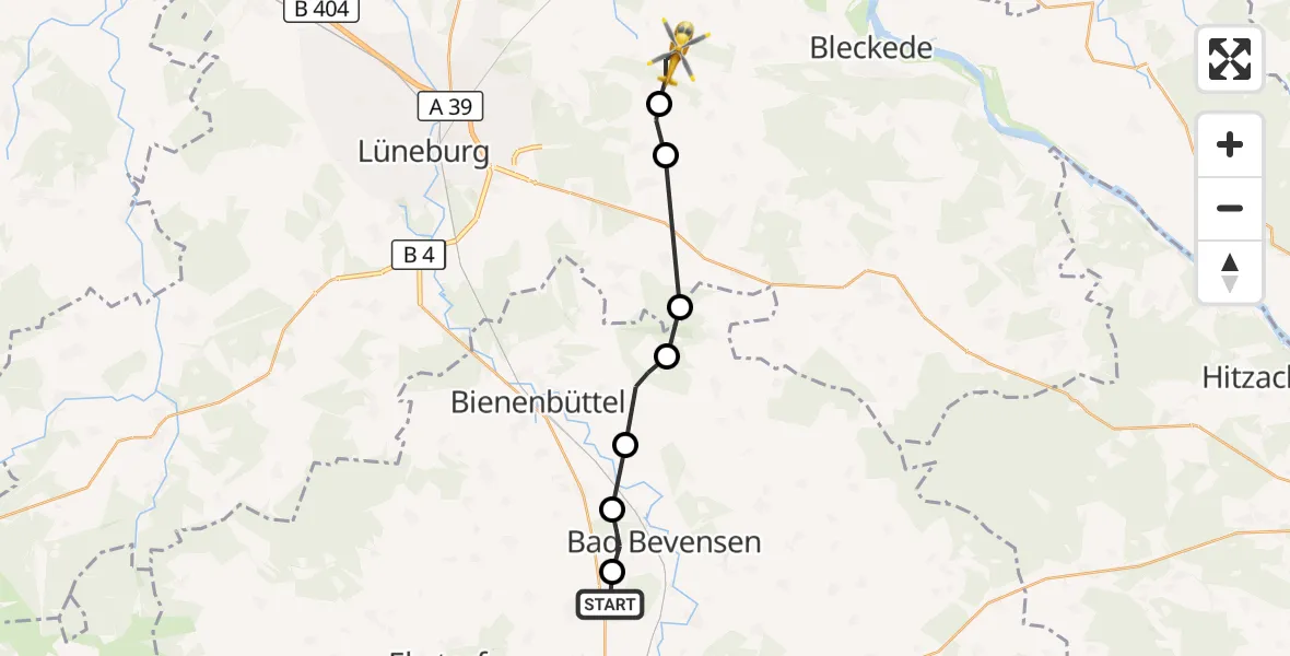 Flugroute Rettungshubschrauber Barum - Rullstorf, 22 Oktober 2026, 11:50