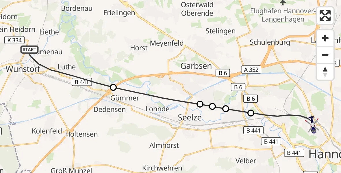 Flugroute Polizeihubschrauber Wunstorf - Hannover, 22 Oktober 2026, 11:57