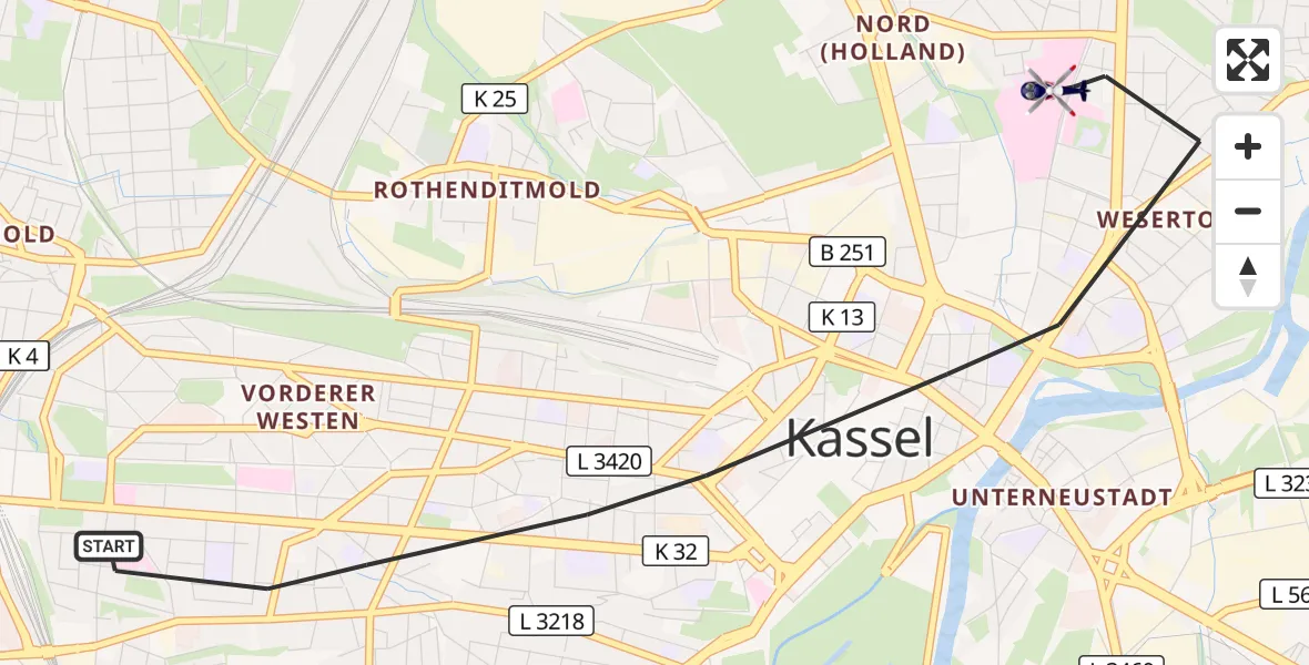 Flugroute Polizeihubschrauber Kassel - Kassel, 22 Oktober 2026, 12:00