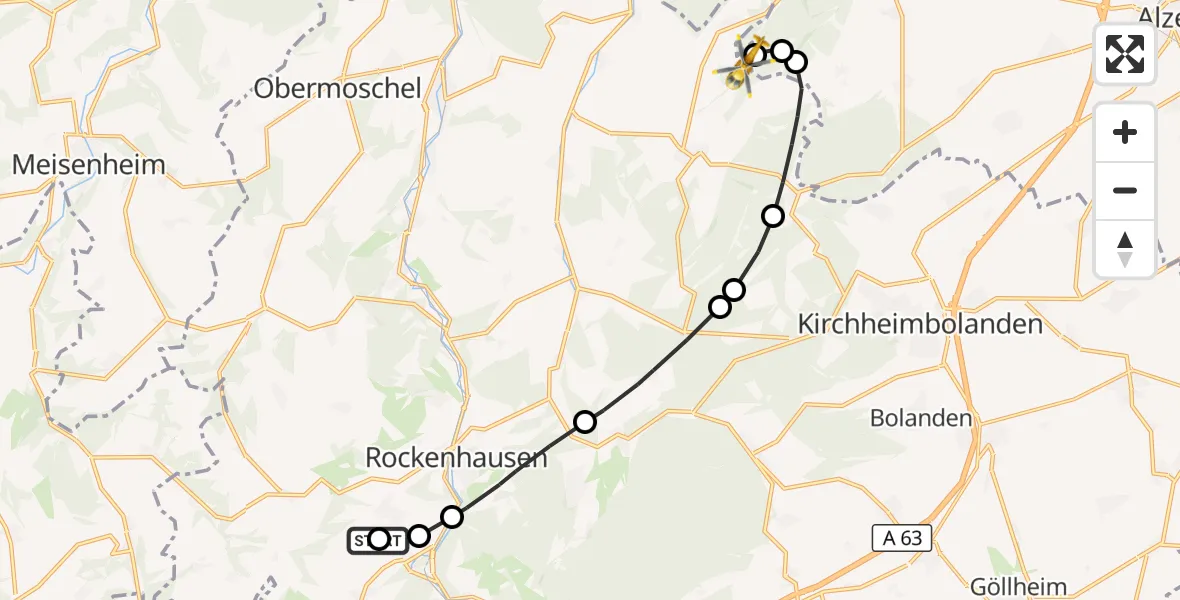 Flugroute Rettungshubschrauber Rockenhausen - Mörsfeld, 22 Oktober 2026, 12:00