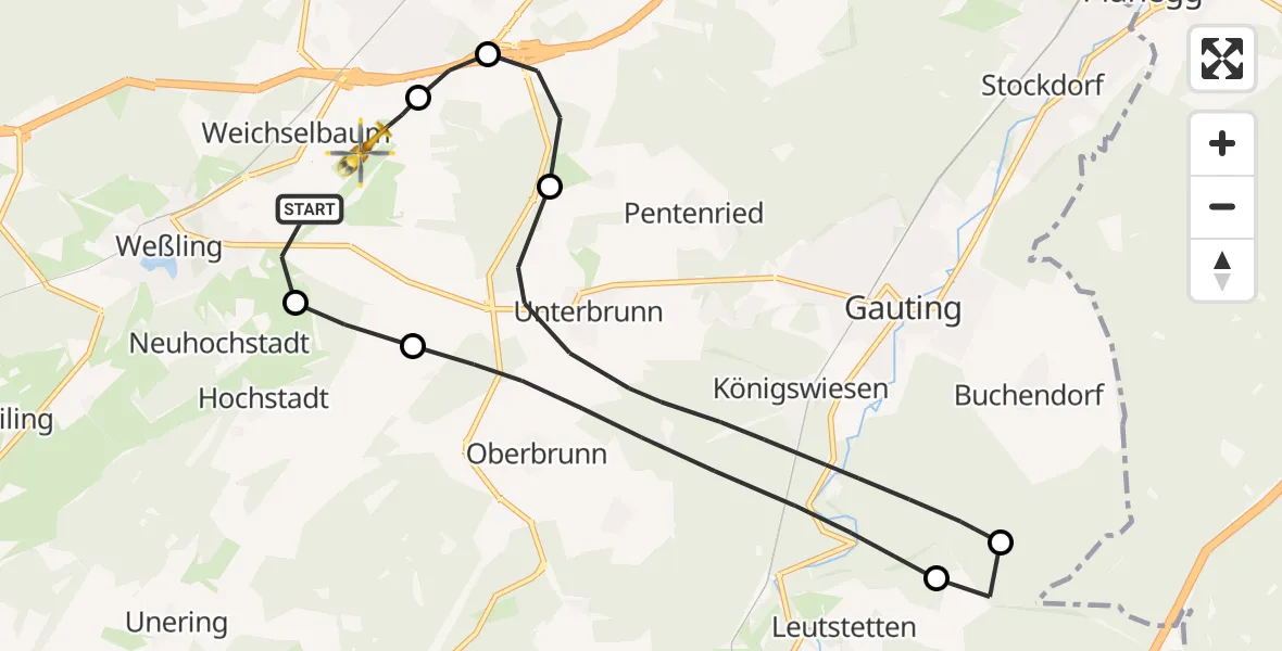 Flugroute Rettungshubschrauber Oberpfaffenhofen Flughafen - Oberpfaffenhofen Flughafen, 22 Oktober 2026, 12:02