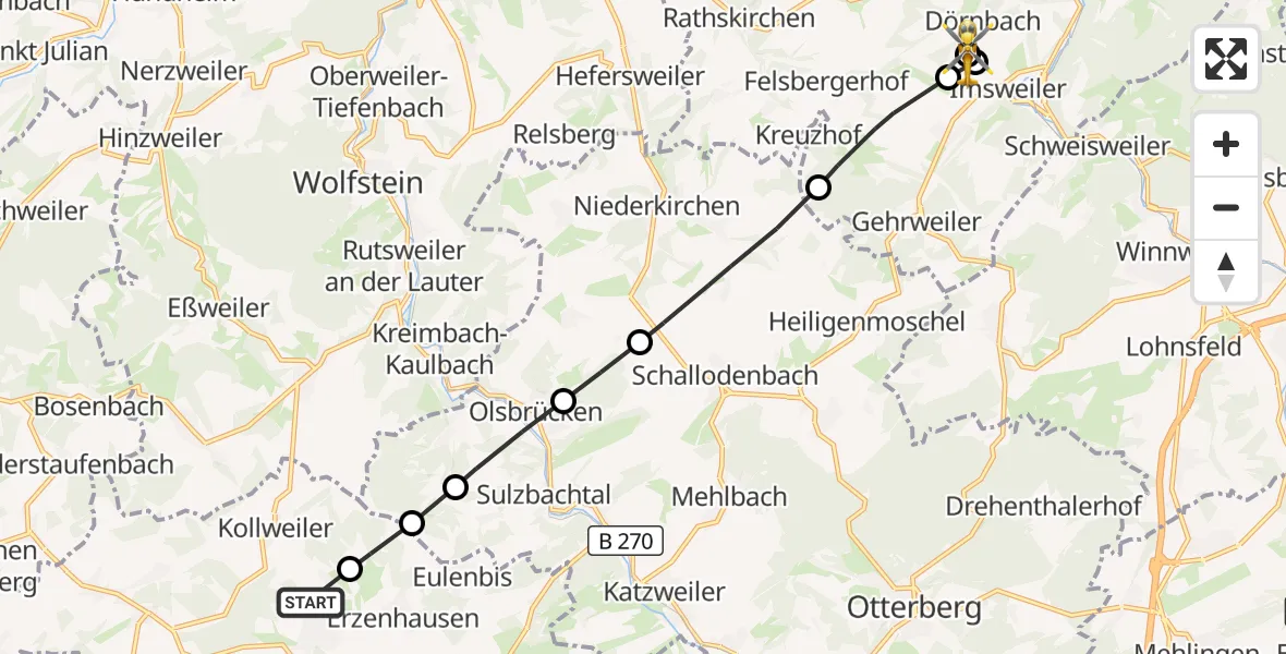 Flugroute Rettungshubschrauber Schwedelbach - Rockenhausen, 22 Oktober 2026, 12:07