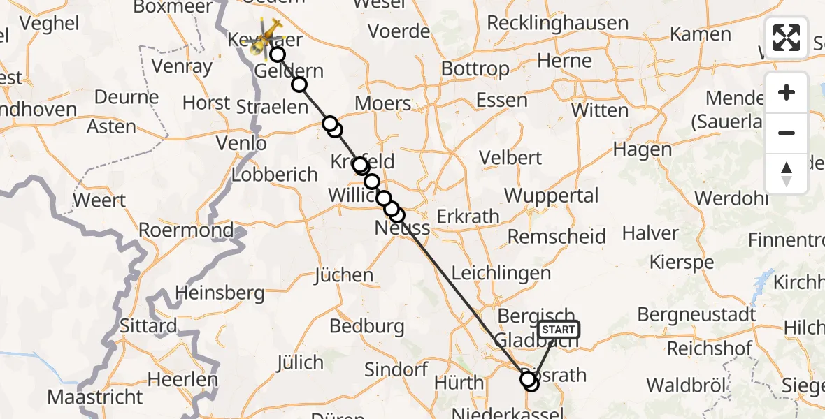 Flugroute Ambulanzhubschrauber Bergisch Gladbach - Kevelaer, 22 Oktober 2026, 12:08
