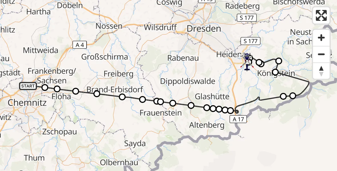 Flugroute Polizeihubschrauber Chemnitz - Pirna, 22 Oktober 2026, 12:22