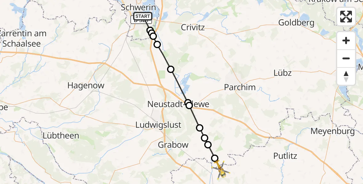 Flugroute Rettungshubschrauber Schwerin - Karstädt, 22 Oktober 2026, 12:22