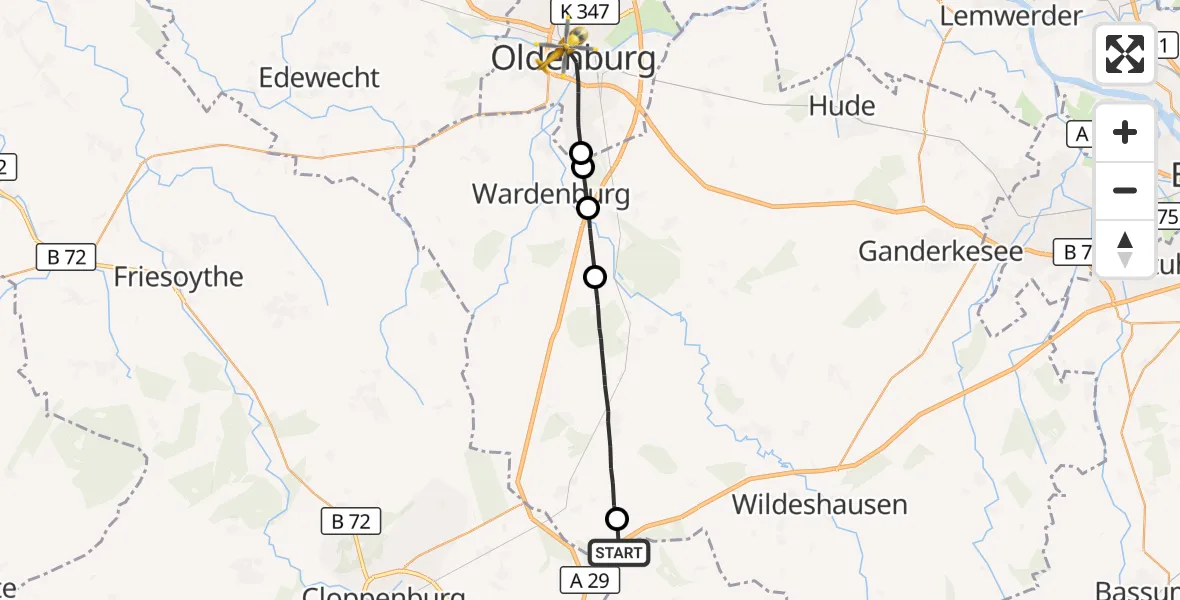 Flugroute Rettungshubschrauber Emstek - Oldenburg (Oldb), 22 Oktober 2026, 12:23