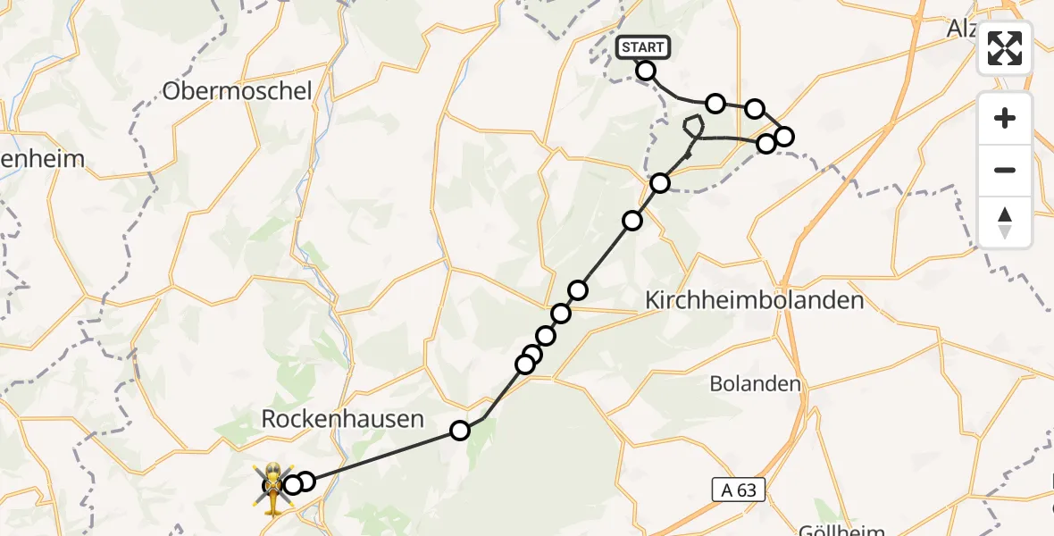 Flugroute Rettungshubschrauber Wendelsheim - Rockenhausen, 22 Oktober 2026, 12:26