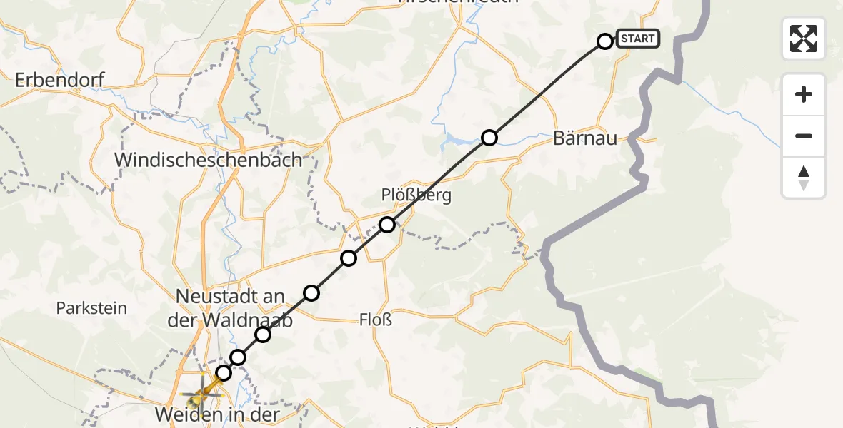 Flugroute Ambulanzhubschrauber Mähring - Weiden i.d.OPf., 22 Oktober 2026, 12:28