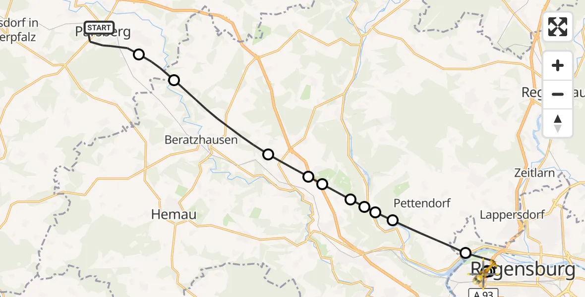 Flugroute Rettungshubschrauber Parsberg - Barmherzige Brüder (Brothers of Mercy) Hospital Regensburg, 22 Oktober 2026, 12:29