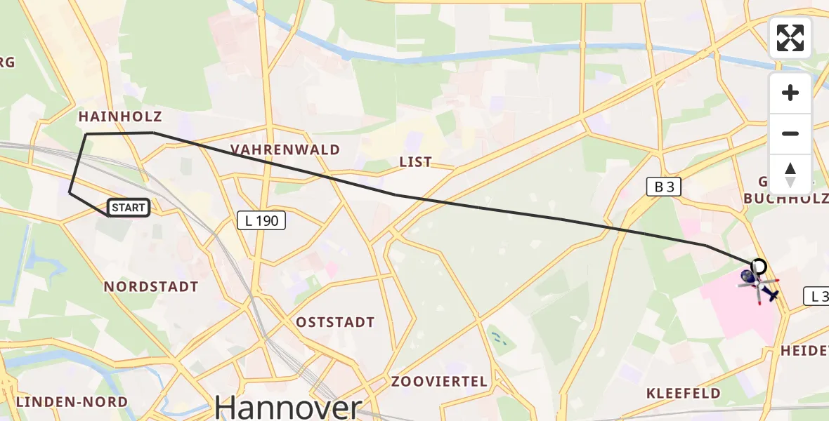 Flugroute Polizeihubschrauber Hannover - Hannover Luftrettung Hubschrauberlandeplatz (Christoph 4), 22 Oktober 2026, 12:38