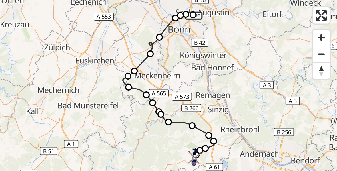 Flugroute Polizeihubschrauber Bonn-Hangelar Flugplatz - Brenk, 22 Oktober 2026, 12:39
