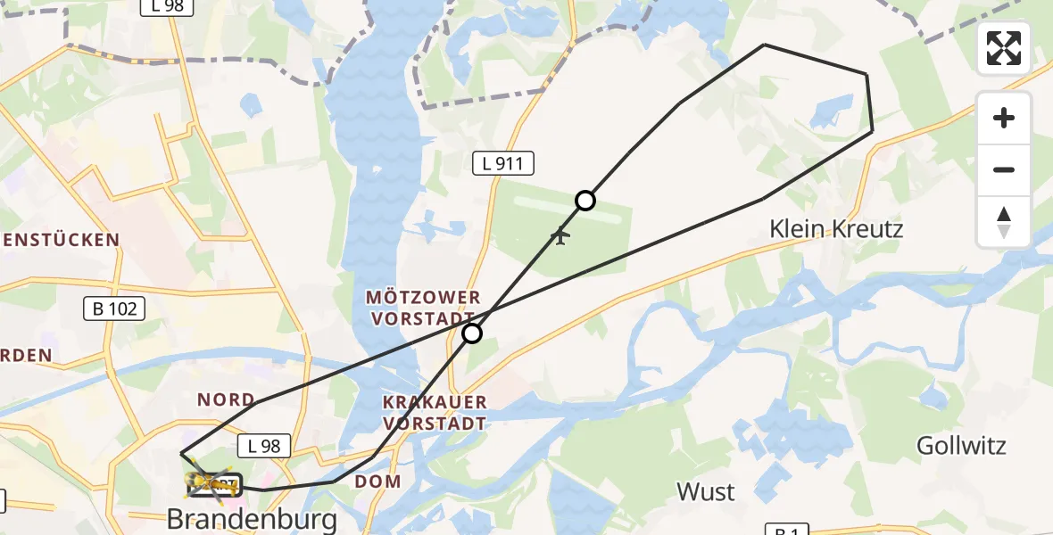Flugroute Rettungshubschrauber Brandenburg an der Havel - Brandenburg an der Havel, 22 Oktober 2026, 12:40