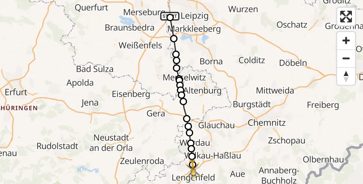 Flugroute Rettungshubschrauber Leuna - Heinsdorfergrund, 22 Oktober 2026, 12:44
