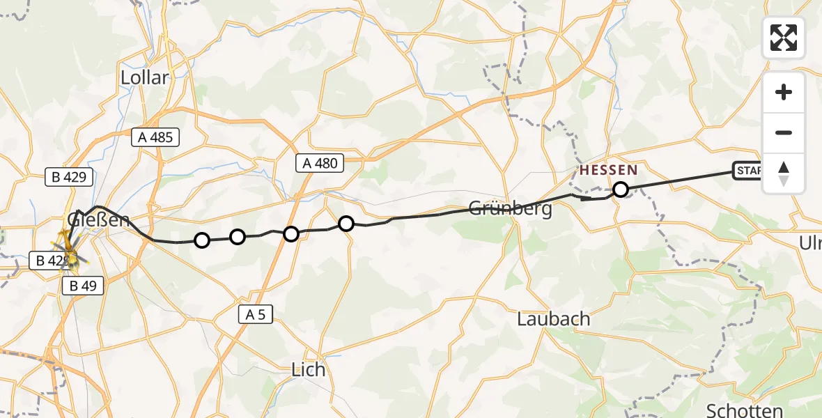 Flugroute Ambulanzhubschrauber Mücke - Gießen, 22 Oktober 2026, 12:48