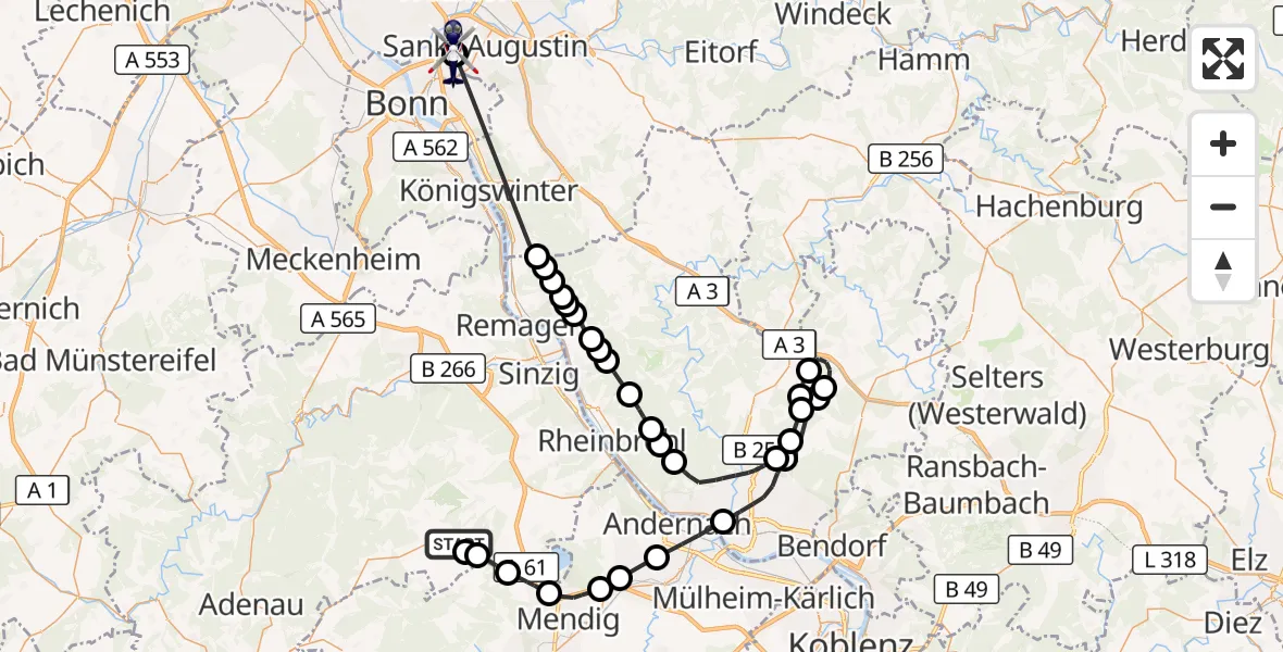Flugroute Polizeihubschrauber Brenk - Sankt Augustin, 22 Oktober 2026, 13:05