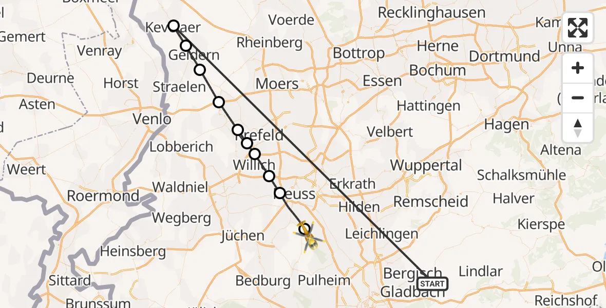 Flugroute Ambulanzhubschrauber Bergisch Gladbach - Dormagen, 22 Oktober 2026, 13:06