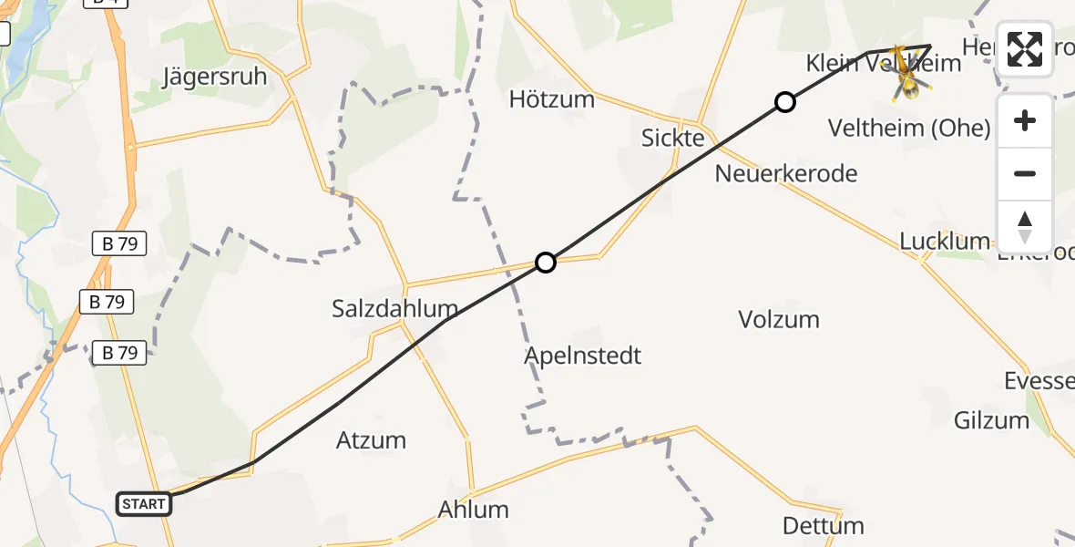 Flugroute Rettungshubschrauber Wolfenbüttel - Veltheim (Ohe), 22 Oktober 2026, 13:11