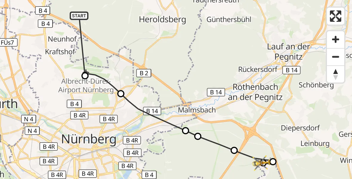 Flugroute Rettungshubschrauber Neunhofer Forst - Brunn, 22 Oktober 2026, 13:13