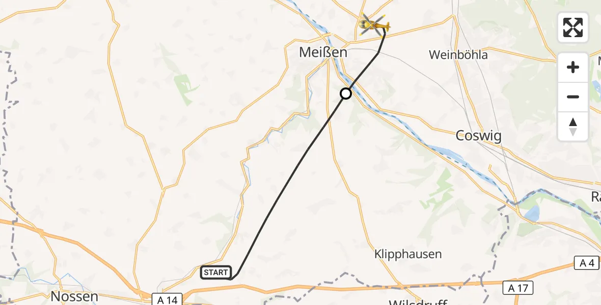 Flugroute Rettungshubschrauber Klipphausen - Meißen, 22 Oktober 2026, 13:15