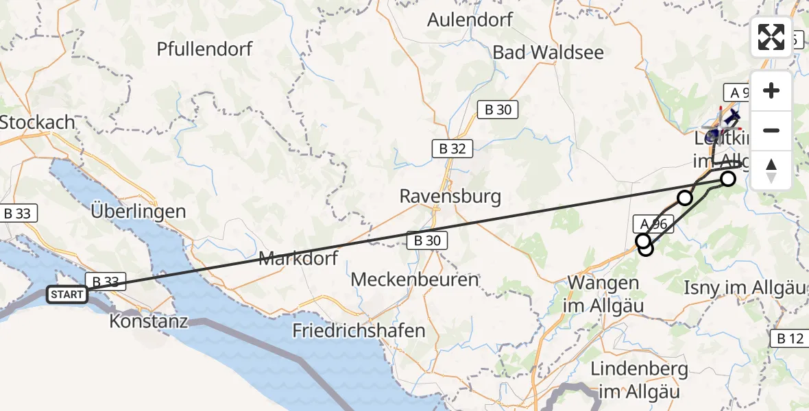 Flugroute Polizeihubschrauber Reichenau - Leutkirch im Allgäu, 22 Oktober 2026, 13:20