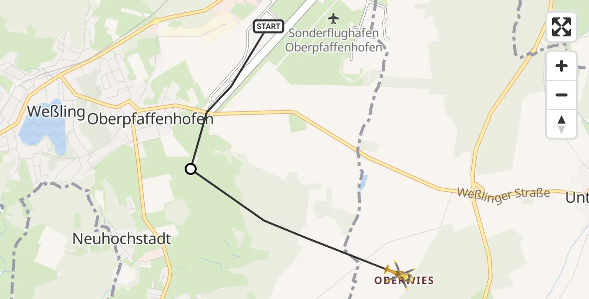 Flugroute Rettungshubschrauber Oberpfaffenhofen Flughafen - Gauting, 22 Oktober 2026, 13:24