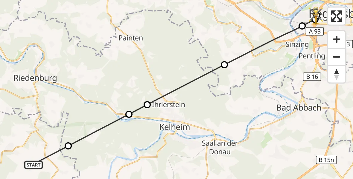 Flugroute Rettungshubschrauber Altmannstein - Barmherzige Brüder (Brothers of Mercy) Hospital Regensburg, 22 Oktober 2026, 13:36