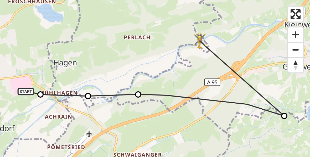 Flugroute Rettungshubschrauber Murnau Accident Hospital - Großweil, 22 Oktober 2026, 13:49