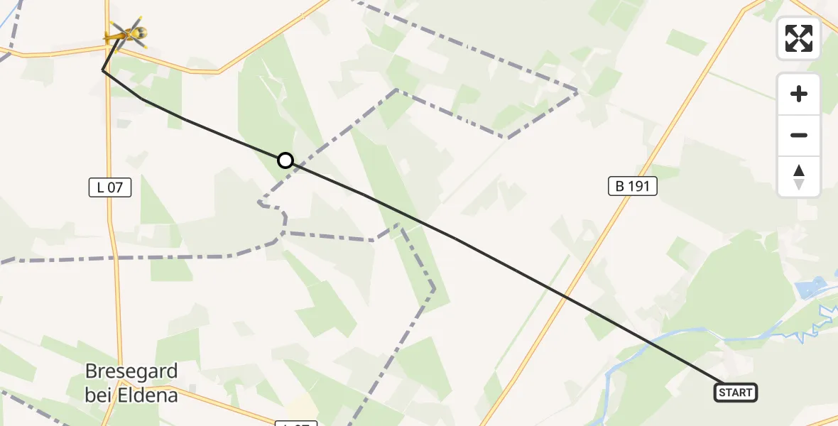 Flugroute Rettungshubschrauber Eldena - Ludwigslust, 22 Oktober 2026, 13:50