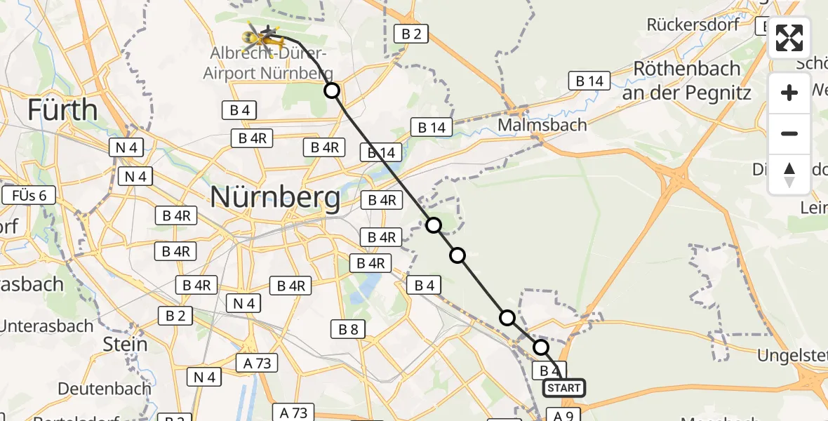Flugroute Ambulanzhubschrauber Fischbach - Flughafen Nuremberg, 22 Oktober 2026, 13:58