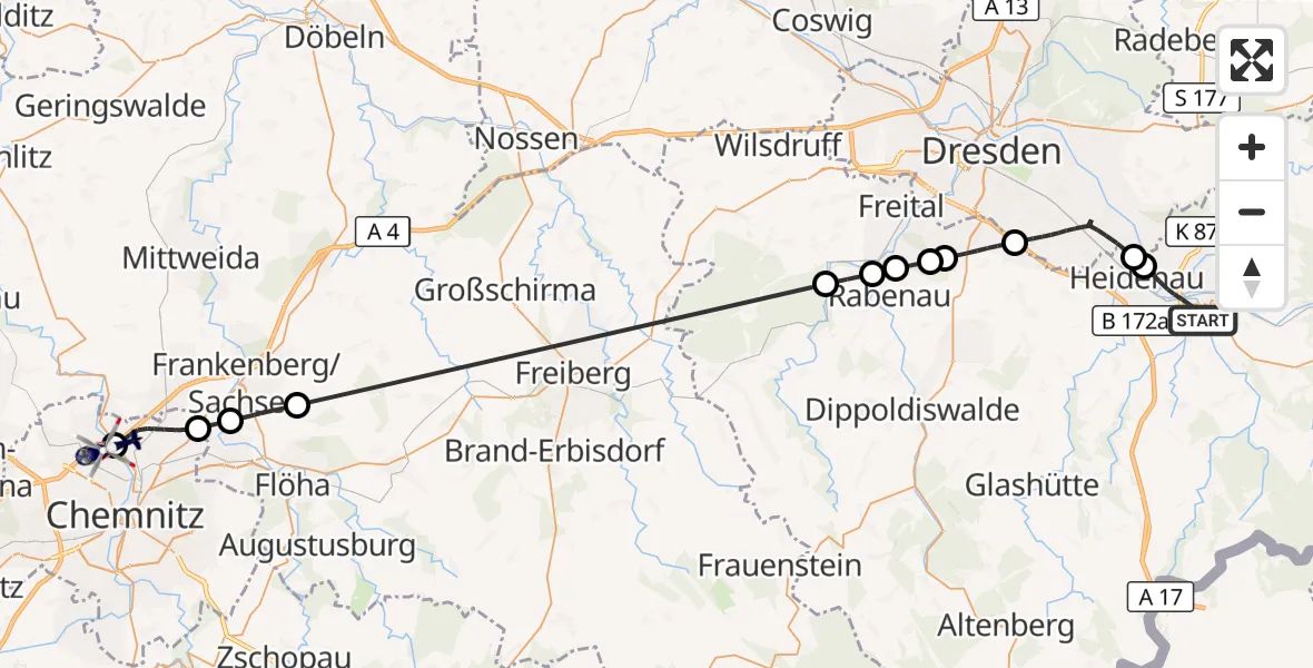 Flugroute Polizeihubschrauber Pirna - Chemnitz-Glösa Industrial Park Hubschrauberlandeplatz, 22 Oktober 2026, 14:04
