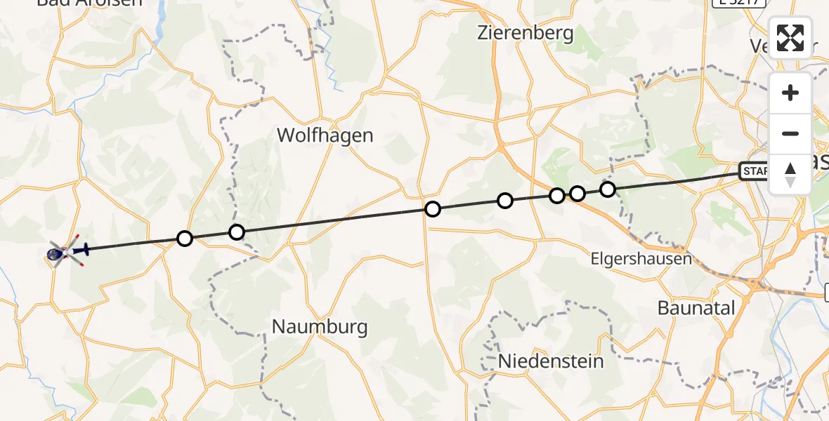 Flugroute Polizeihubschrauber Kassel - Waldeck, 22 Oktober 2026, 14:08