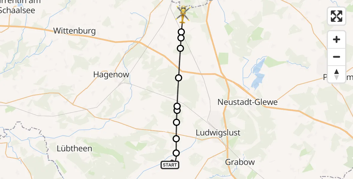 Flugroute Rettungshubschrauber Ludwigslust - Holthusen, 22 Oktober 2026, 14:09