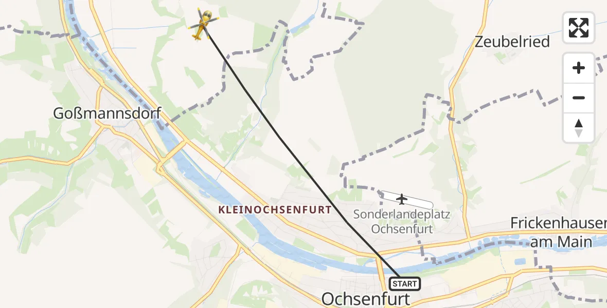 Flugroute Rettungshubschrauber Ochsenfurt - Sommerhausen, 22 Oktober 2026, 14:10