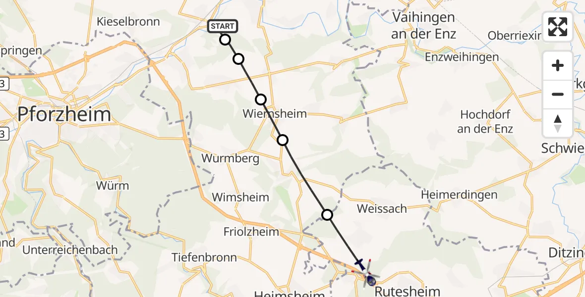 Flugroute Polizeihubschrauber Hangensteiner Hof Flugplatz - Rutesheim, 22 Oktober 2026, 14:15