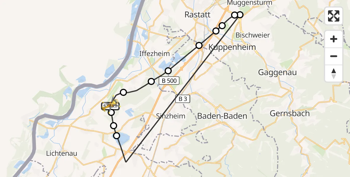 Flugroute Rettungshubschrauber Karlsruhe Baden-Baden Flughafen - Karlsruhe Baden-Baden Flughafen, 22 Oktober 2026, 14:17