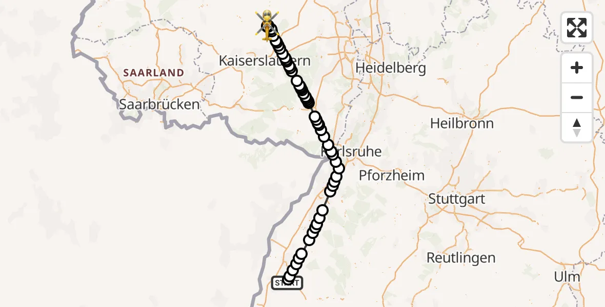 Flugroute Rettungshubschrauber Friesenheim - Rockenhausen, 22 Oktober 2026, 14:31
