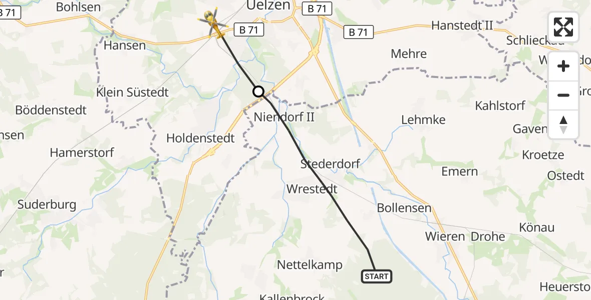 Flugroute Rettungshubschrauber Wrestedt - Uelzen, 22 Oktober 2026, 14:31