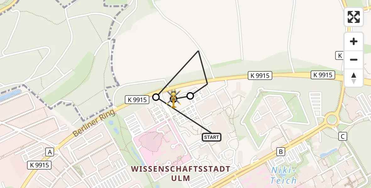 Flugroute Rettungshubschrauber Ulm Military Hospital Emergency - ADAC Air Rescue Station Ulm (Christoph 22), 22 Oktober 2026, 14:34