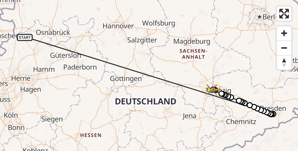 Flugroute Ambulanzhubschrauber Wettringen - ADAC Air Rescue Station Leipzig/Schkeuditz-Dölzig Hubschrauberlandeplatz (Christoph 61), 22 Oktober 2026, 14:42