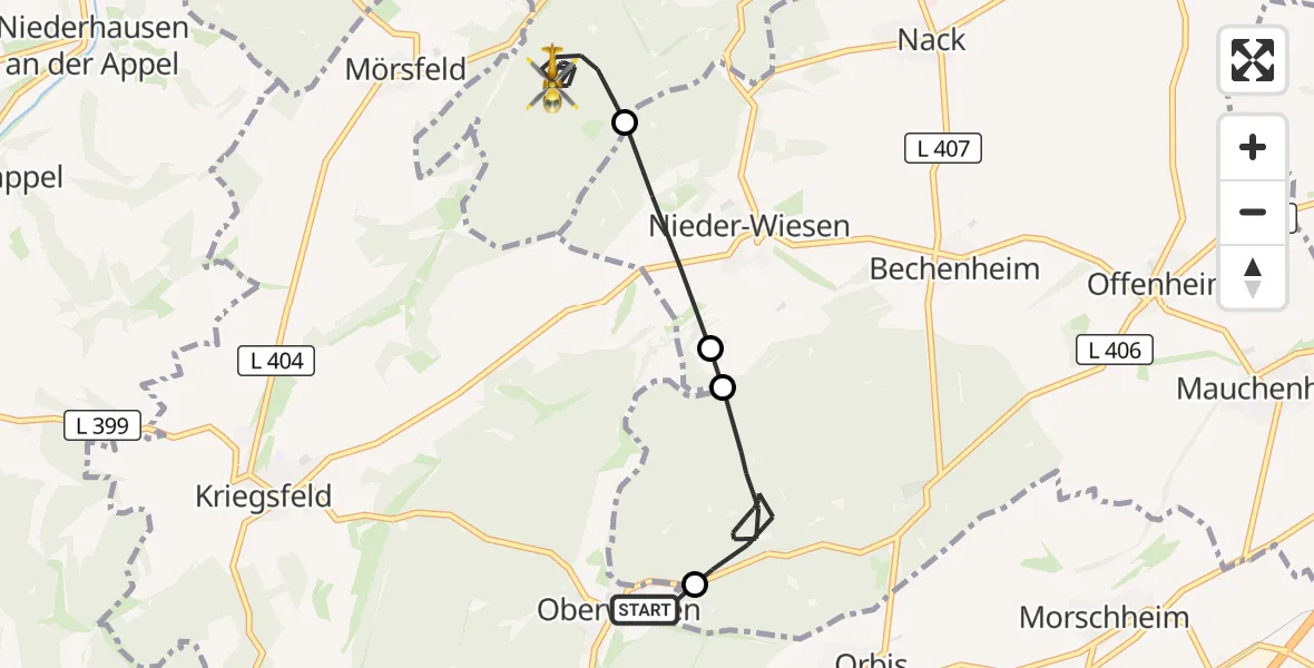 Flugroute Rettungshubschrauber Oberwiesen - Wendelsheim, 22 Oktober 2026, 14:47